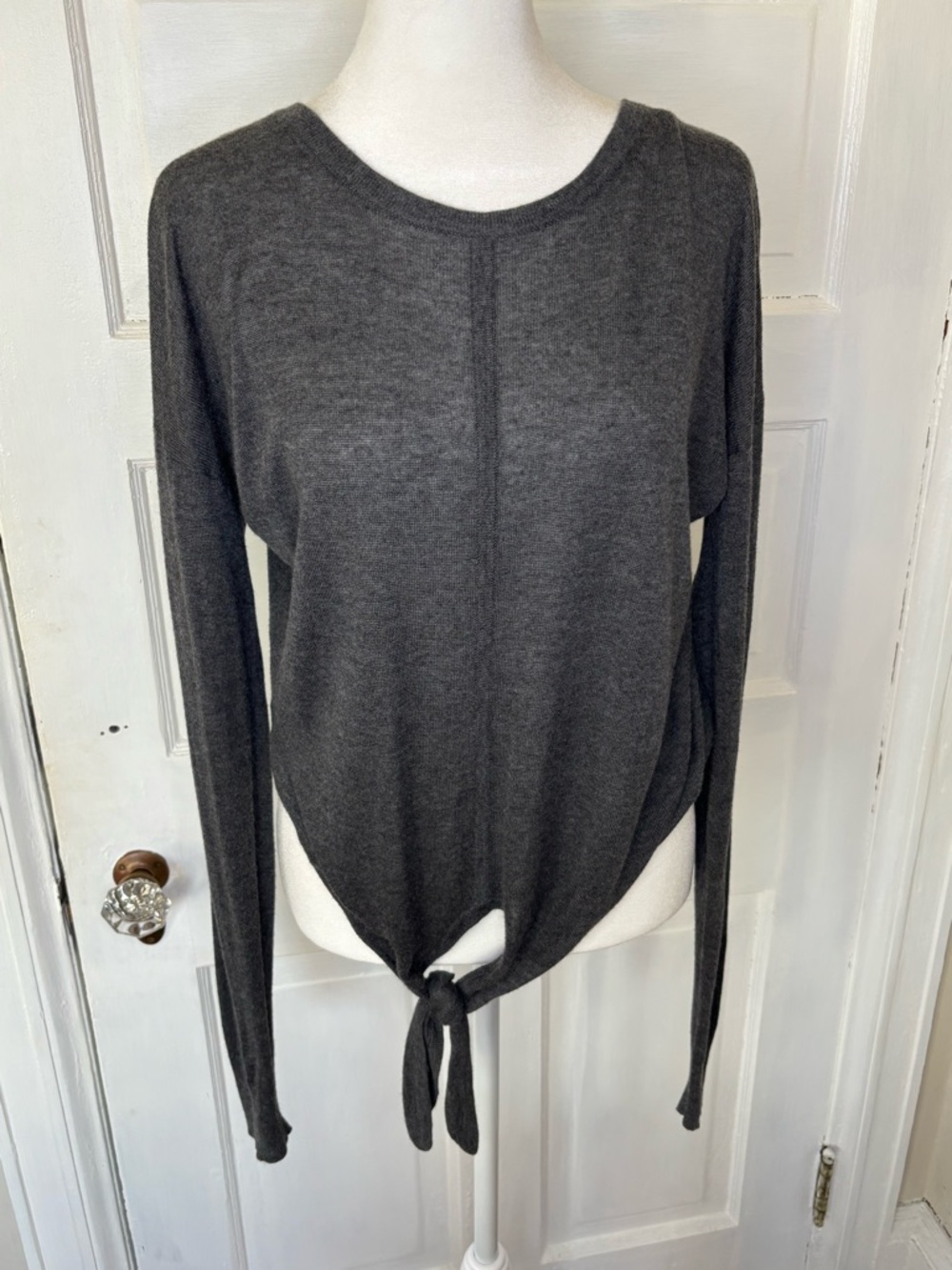 Madewell Dark Gray Long-Sleeve Knit Top with Front Tie